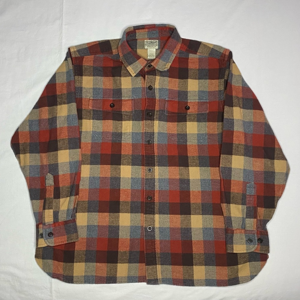 LL Bean Flannel Shirt Men’s XL Traditional Fit Chamois 277981 Plaid 100% Cotton